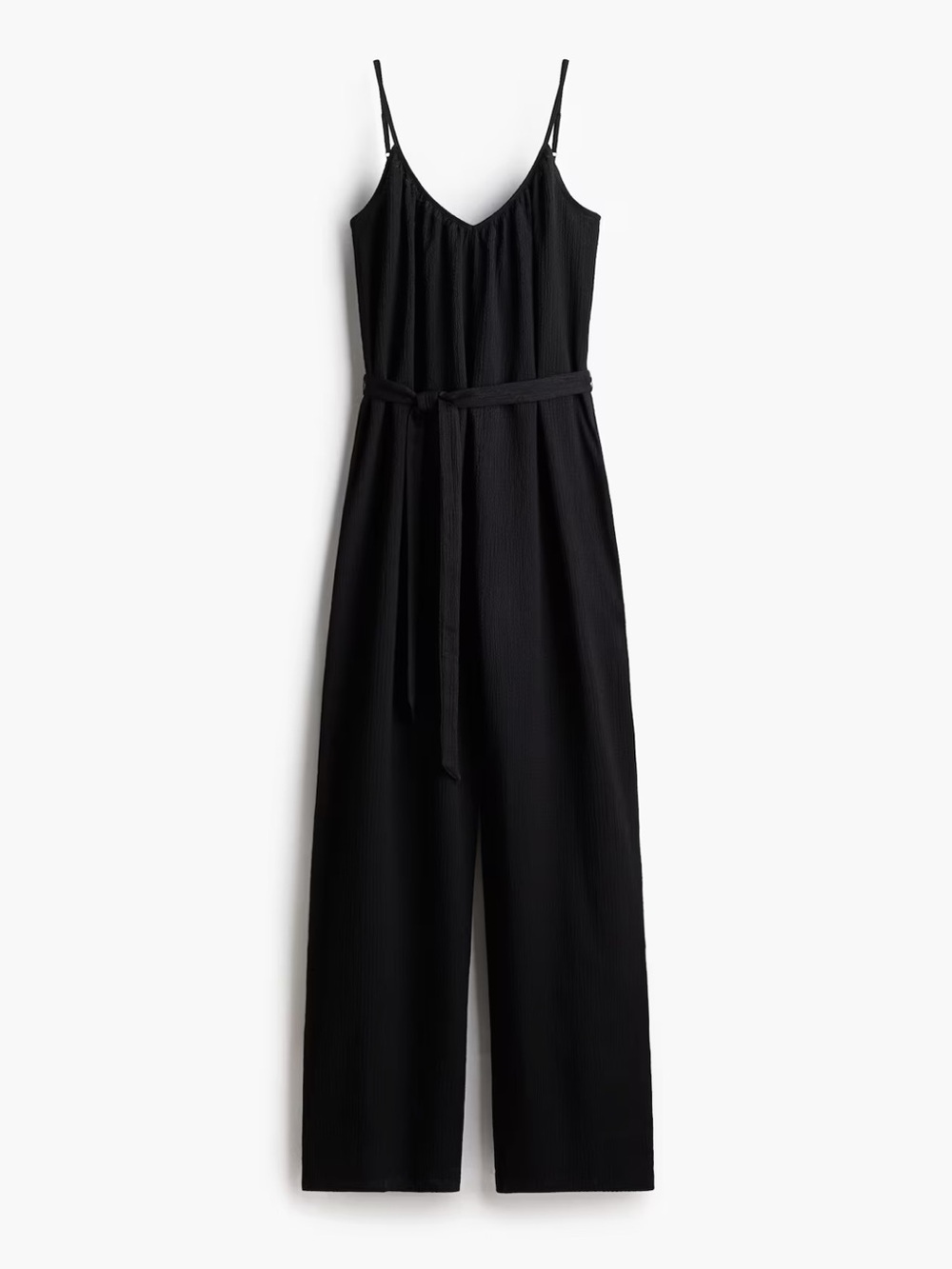 H&M Black Spaghetti-Strap Wide-Leg Jumpsuit with Tie Belt